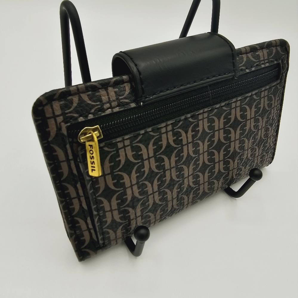 Nwot Fossil F Monogram Snap Wallet Black, Tan, An… - image 2